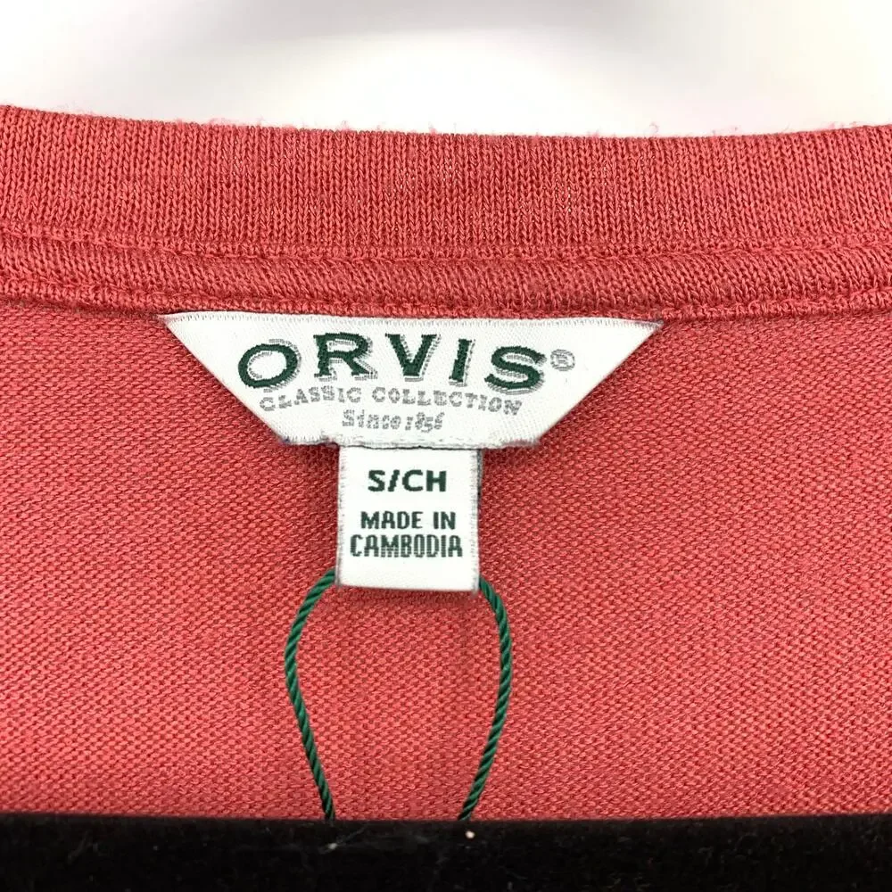 Orvis V-Neck Short Sleeve T-Shirt Womens Size Small Coral Orange Pink